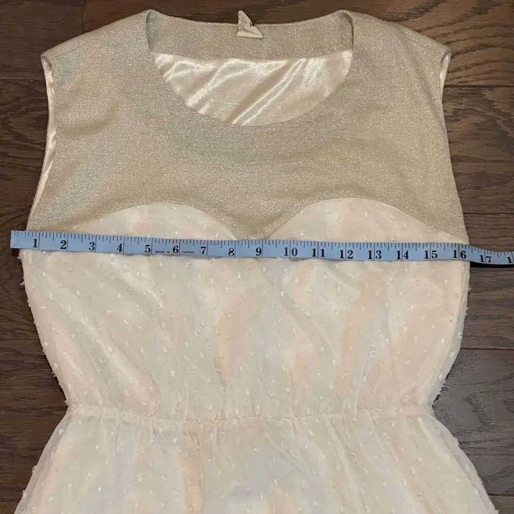 Needle & Thread Ivory Swiss Dot Shimmer Sleeveless Fit & Flare Dress Medium